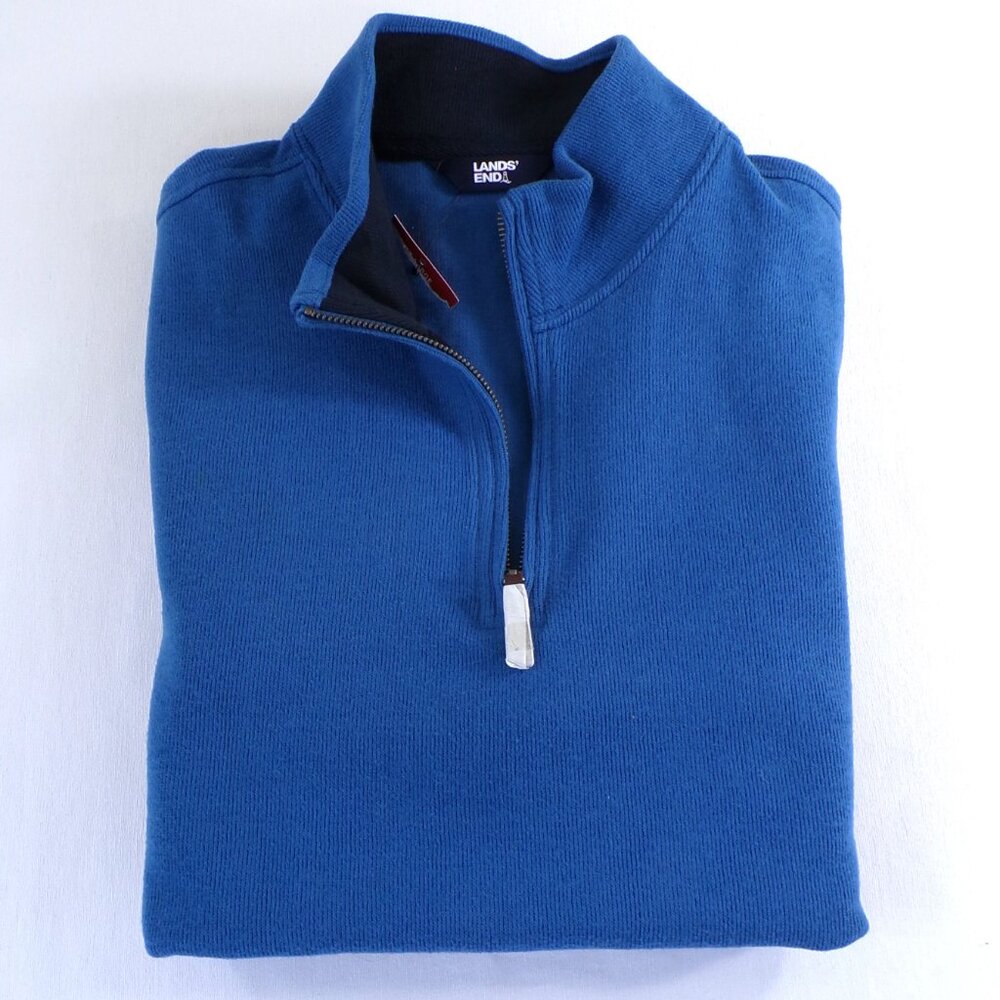 Lands' End Men's Rib Quarter Zip Mock Neck Pullover Sweater XL - Long Sleeve NWT